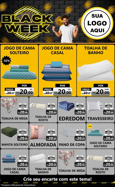 Modelo de Encarte para Encarte Grande com o tema Black Week para Cama, Mesa e Banho
