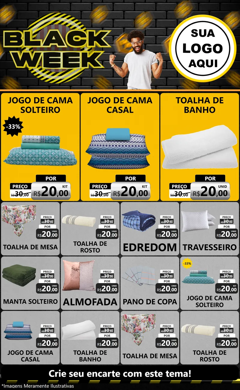 Modelo de Encarte para Encarte Grande com o tema Black Week para Cama, Mesa e Banho