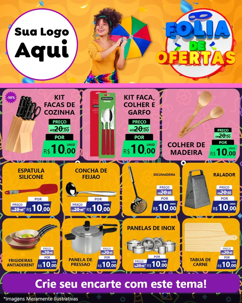 Modelo de Rede Social para Feed Instagram com o tema Folia de Ofertas para Utilidades Domésticas