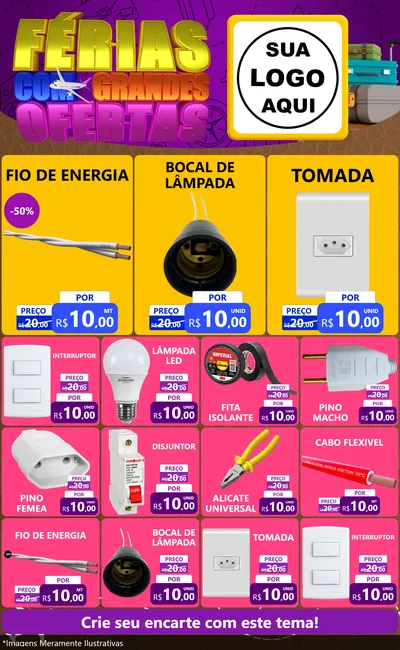 Modelo de Encarte para Encarte Grande com o tema Férias com Grandes Ofertas para Materiais Elétricos