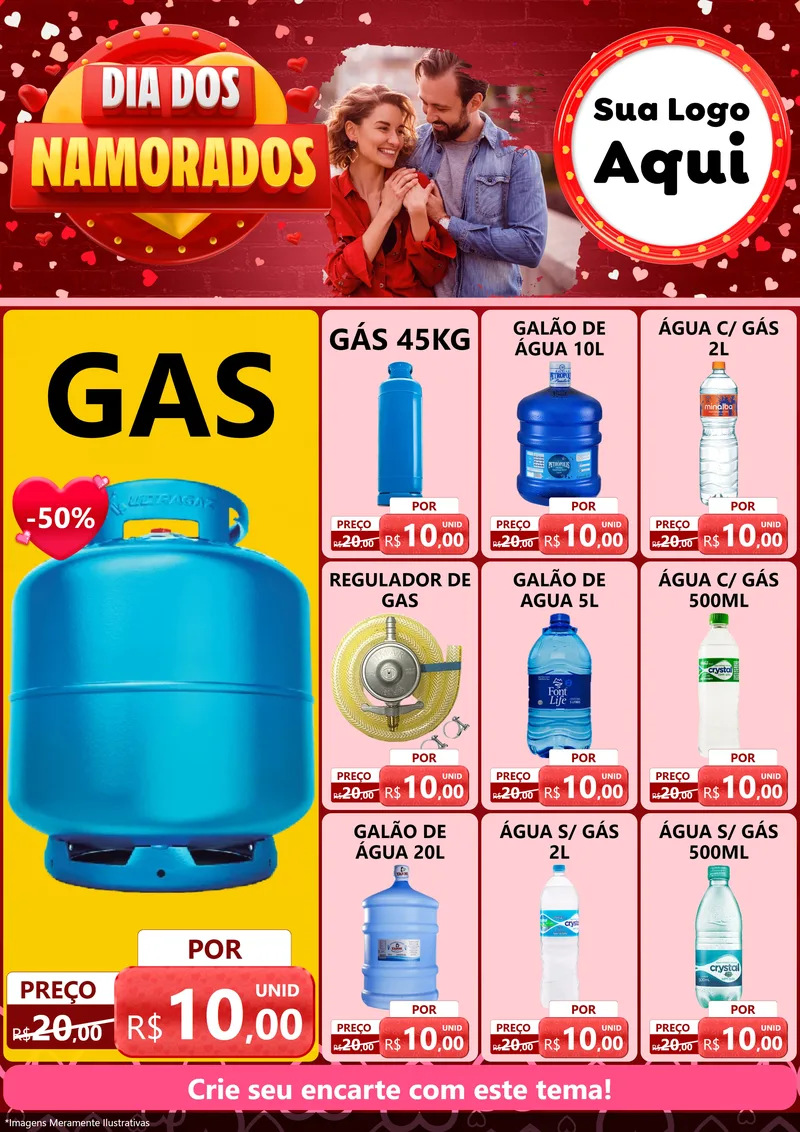 Modelo de Encarte para Encarte A4 Vertical com o tema Dia Dos Namorados para Água e gás