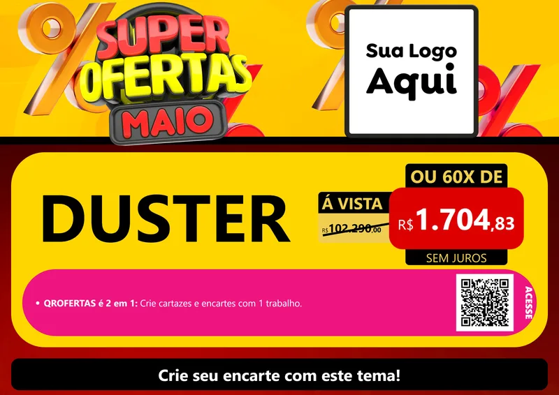 Modelo de Cartaz para Cartaz A4 Horizontal com o tema Super Ofertas Maio para Concessionaria de Carros
