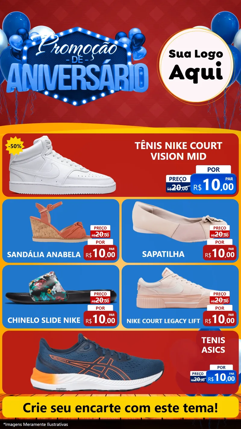 Modelo de TV para TV Vertical com o tema Promoção de Aniversário para Calçados