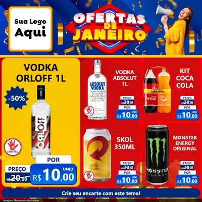 Modelo de Rede Social para Feed Facebook com o tema Ofertas de Janeiro para Distribuidora de bebidas