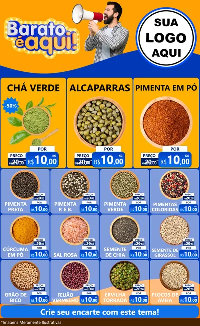 Modelo de Encarte para Encarte Grande com o tema Barato é aqui para Produtos Naturais