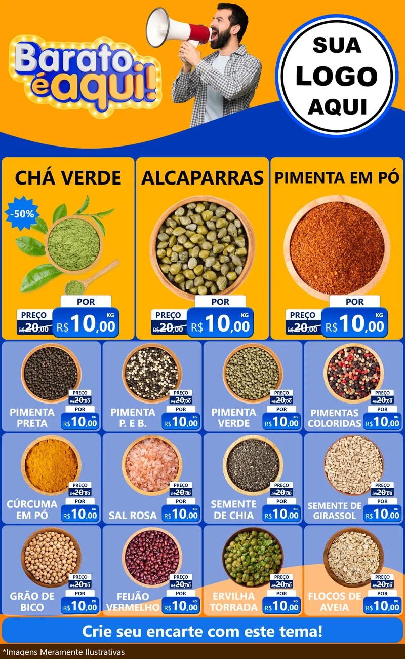 Modelo de Encarte para Encarte Grande com o tema Barato é aqui para Produtos Naturais