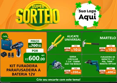 Modelo de Encarte para Encarte A4 Horizontal com o tema Super Sorteio para Maquinas e Ferramentas