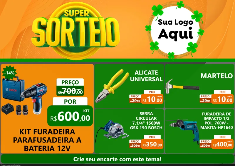 Modelo de Encarte para Encarte A4 Horizontal com o tema Super Sorteio para Maquinas e Ferramentas