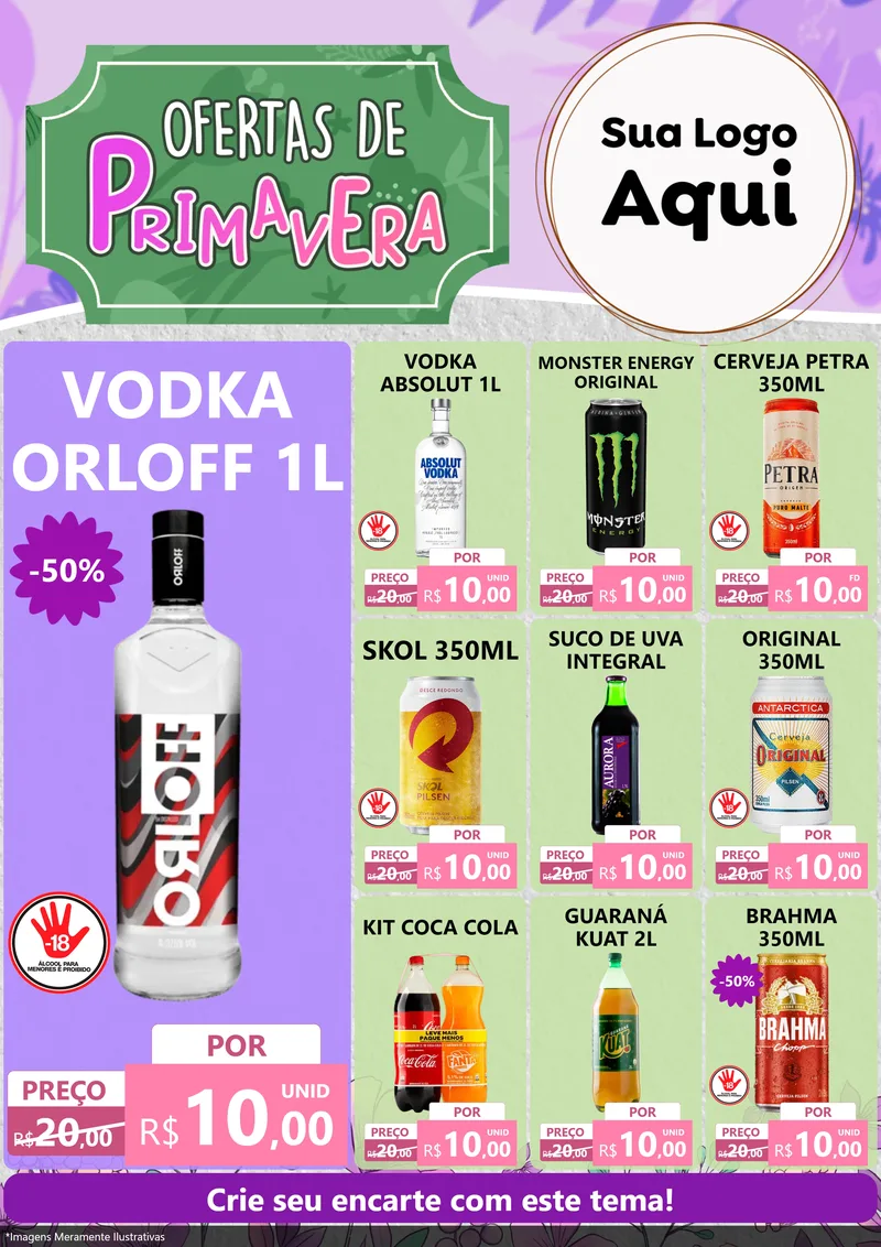 Modelo de Encarte para Encarte A4 Vertical com o tema Ofertas de Primavera para Distribuidora de bebidas