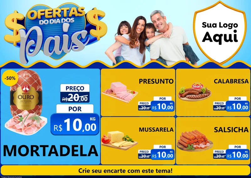 Modelo de Encarte para Encarte A4 Horizontal com o tema Ofertas do Dia dos Pais para Frios e Laticínios