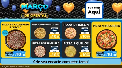 Modelo de TV para TV Horizontal com o tema Março de Ofertas para Pizzaria
