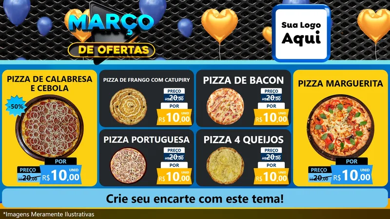 Modelo de TV para TV Horizontal com o tema Março de Ofertas para Pizzaria