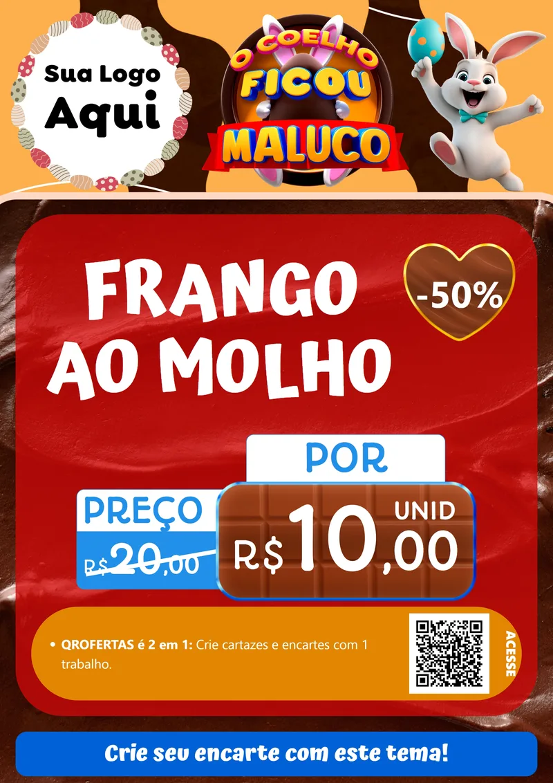 Modelo de Cartaz para Cartaz A4 Vertical com o tema O Coelho Ficou Maluco - Páscoa para Restaurante