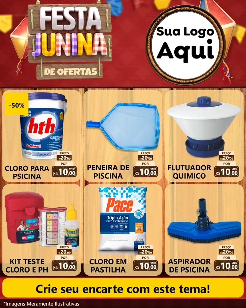 Modelo de Rede Social para Feed Instagram com o tema Festa Junina de Ofertas para Produtos para Piscina
