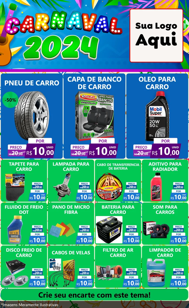 Modelo de Encarte para Encarte Grande com o tema Carnaval 2027 para Auto peças