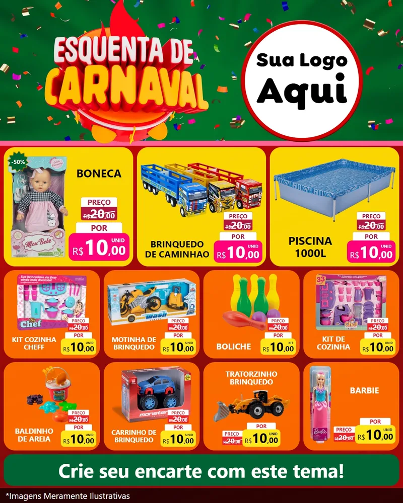 Modelo de Rede Social para Feed Instagram com o tema Esquenta de Carnaval para Brinquedos