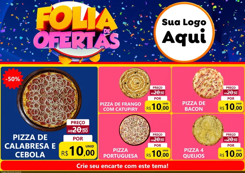 Modelo de Encarte para Encarte A4 Horizontal com o tema Folia de Ofertas para Pizzaria