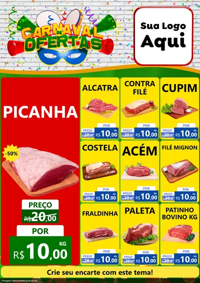 Modelo de Encarte para Encarte A4 Vertical com o tema Carnaval de Ofertas para Açougue