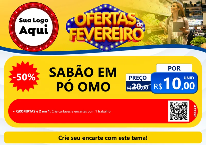 Modelo de Cartaz para Cartaz A4 Horizontal com o tema Ofertas de Fevereiro para Produtos de Limpeza