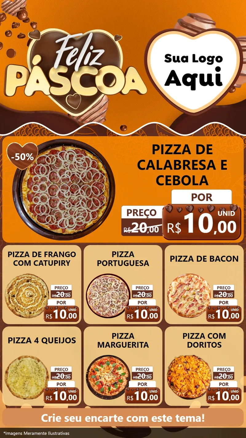 Modelo de Rede Social para Stories com o tema Feliz Páscoa para Pizzaria