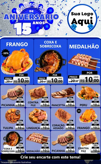 Modelo de Encarte para Encarte Grande com o tema Promoção de Aniversário - 15 Anos para Assados