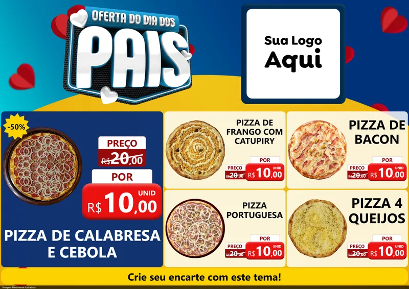 Modelo de Encarte para Encarte A4 Horizontal com o tema Oferta Do Dia Dos Pais para Pizzaria