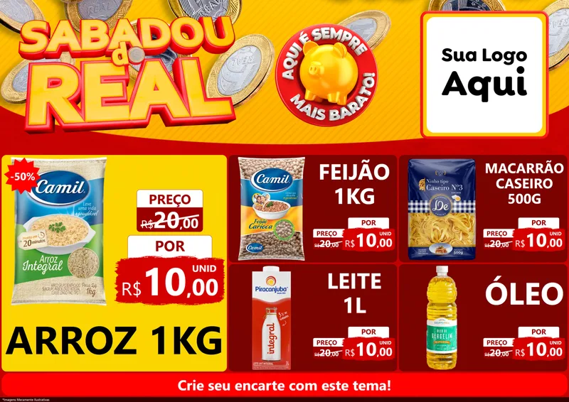 Modelo de Encarte para Encarte A4 Horizontal com o tema Sabadou do Real para Supermercado