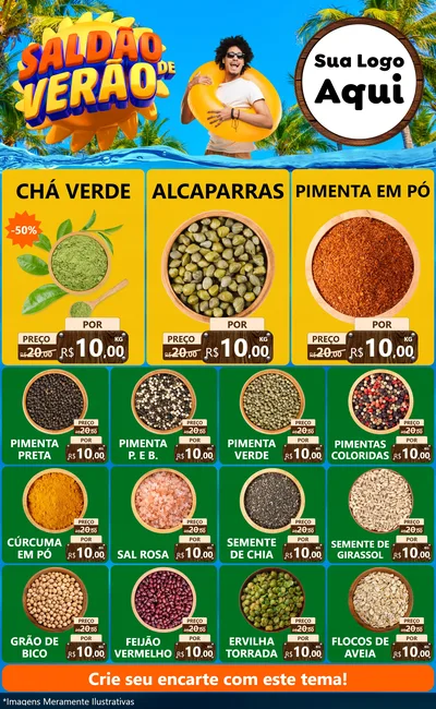 Modelo de Encarte para Encarte Grande com o tema Saldão de Verão para Produtos Naturais