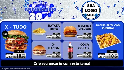 Modelo de TV para TV Horizontal com o tema Promoção de Aniversário - 20 Anos para Hamburgueria