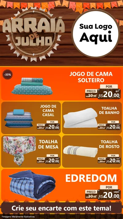 Modelo de TV para TV Vertical com o tema Arraiá de Julho - Junina para Cama, Mesa e Banho