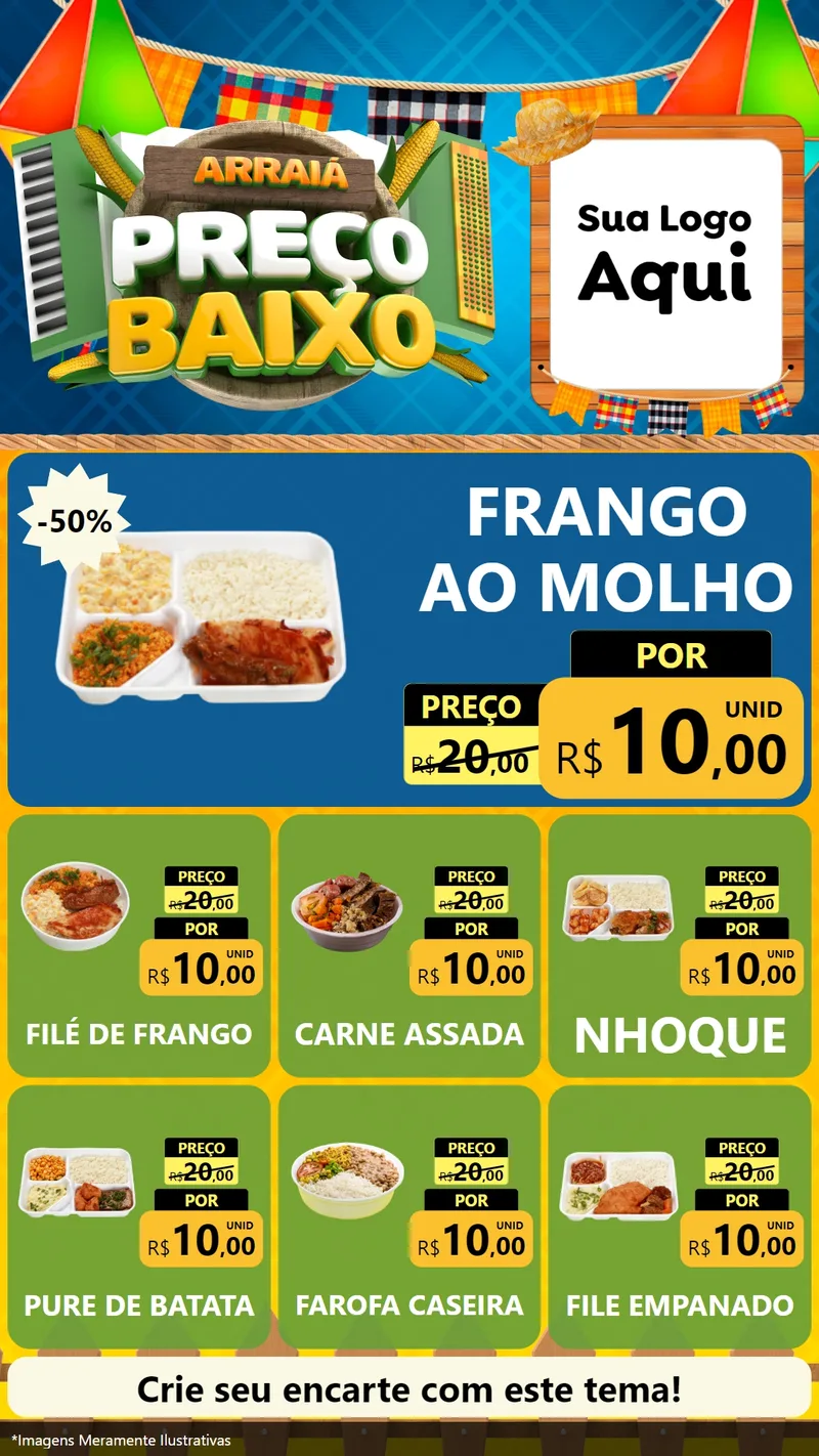 Modelo de Rede Social para Stories com o tema Arraiá de Preço Baixo - Junina para Restaurante
