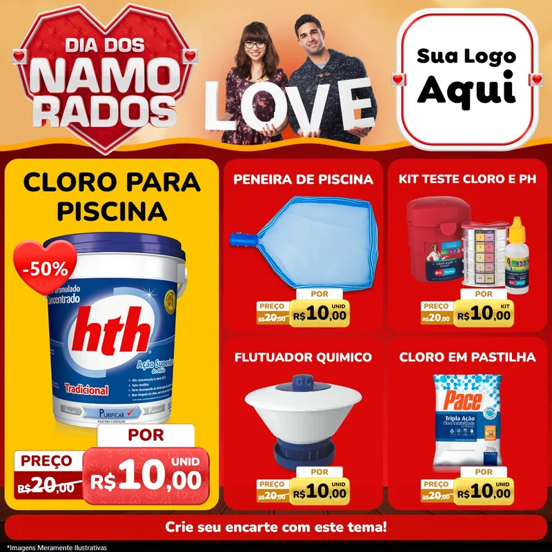 Modelo de Rede Social para Feed Facebook com o tema Dia dos Namorados para Produtos para Piscina