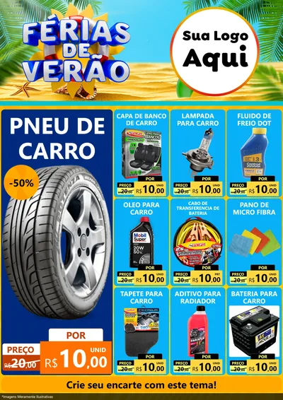 Modelo de Encarte para Encarte A4 Vertical com o tema Férias de Verão para Auto peças