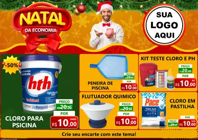 Modelo de Encarte para Encarte A4 Horizontal com o tema Natal da Economia para Produtos para Piscina