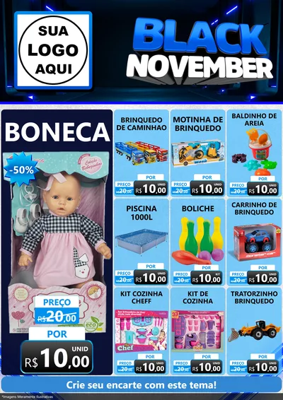 Modelo de Encarte para Encarte A4 Vertical com o tema Black November para Brinquedos