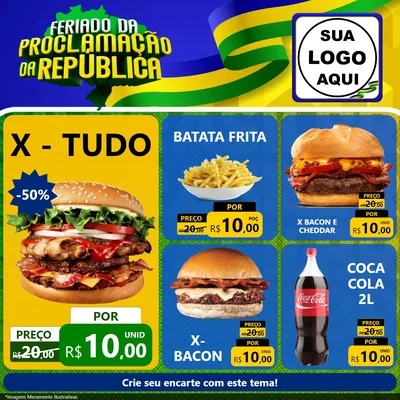 Modelo de Rede Social para Feed Facebook com o tema Feriado da Proclamação da República para Hamburgueria