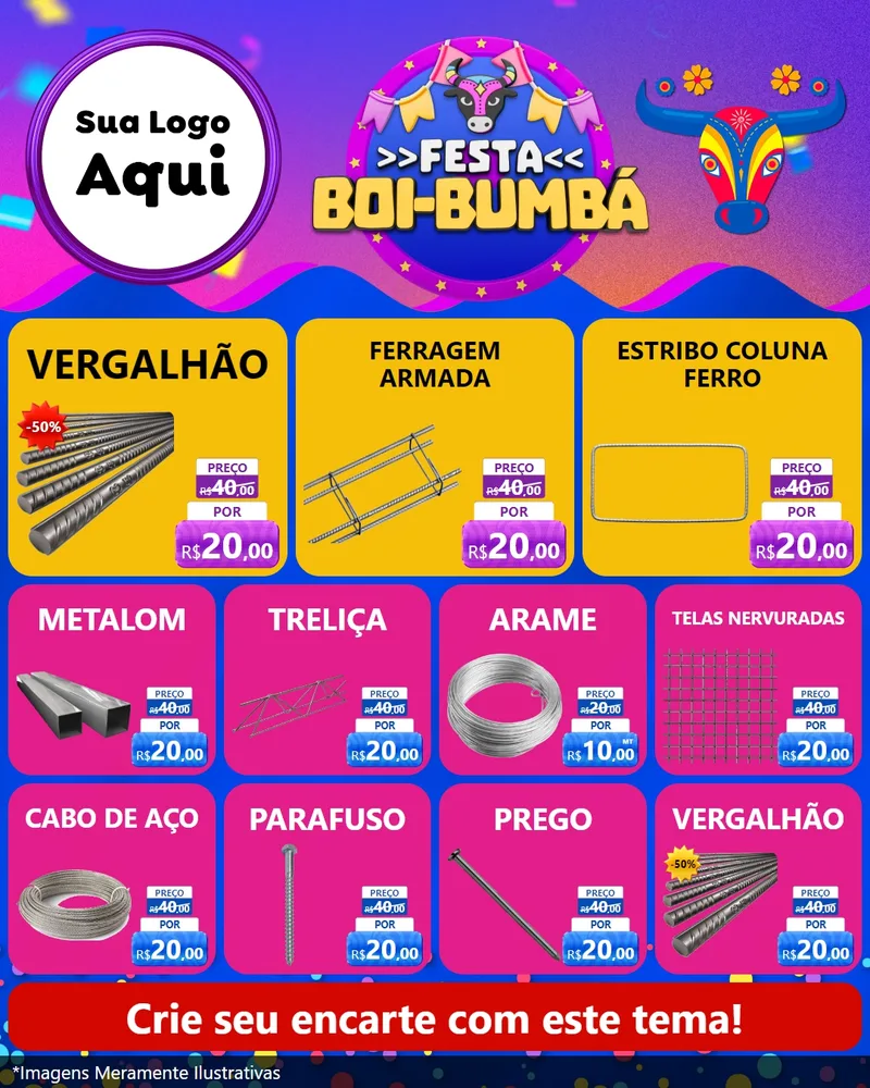 Modelo de Rede Social para Feed Instagram com o tema Festa Boi-Bumbá para Ferragens