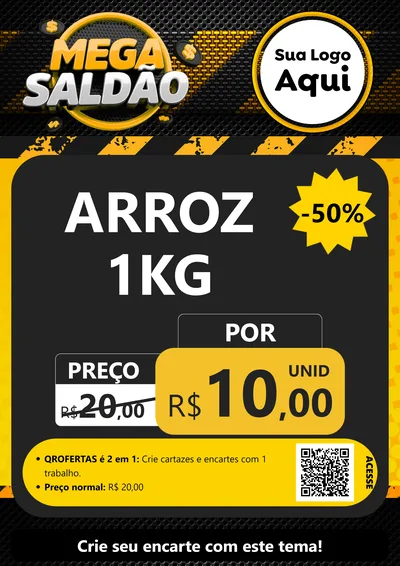Modelo de Cartaz para Cartaz A4 Vertical com o tema Mega Saldão para Supermercado