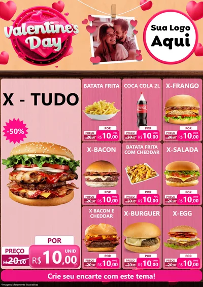 Modelo de Encarte para Encarte A4 Vertical com o tema Valentine's Day para Hamburgueria