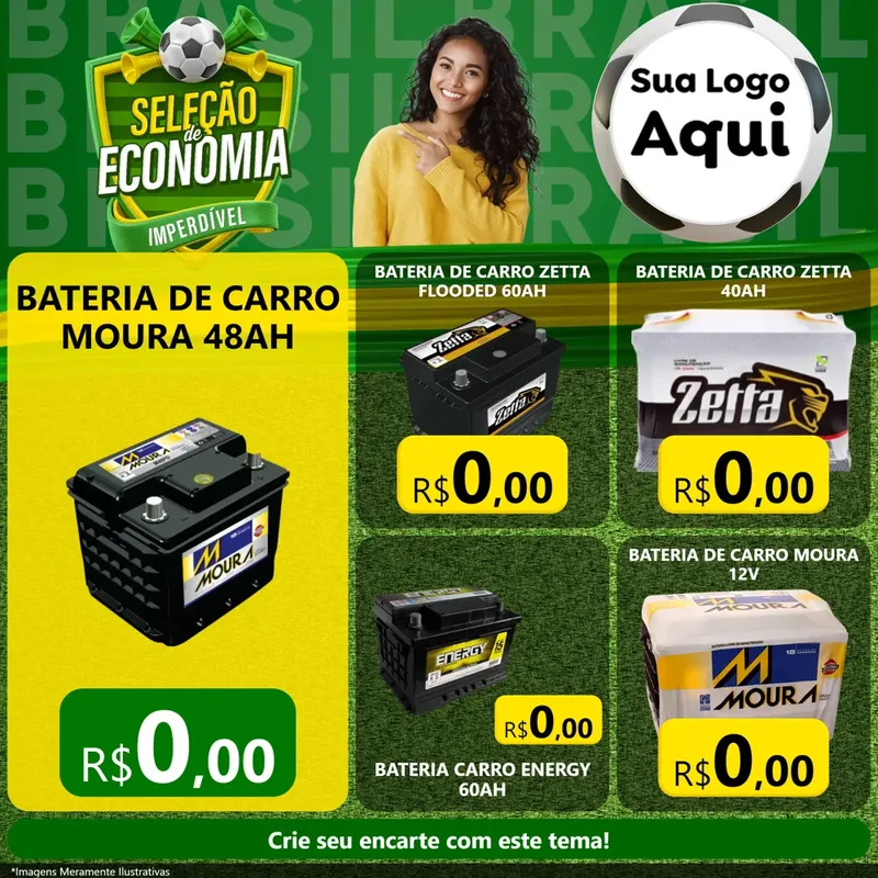 Modelo de Rede Social para Feed Facebook com o tema Seleção de Economia - Copa para Baterias Elétricas