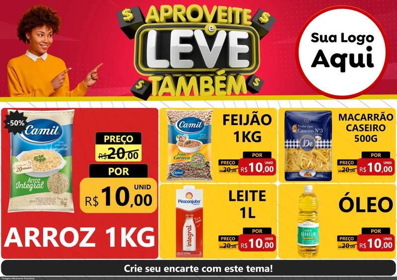 Modelo de Encarte para Encarte A4 Horizontal com o tema Aproveite e Leve Também para Supermercado