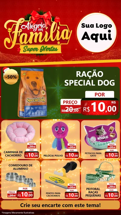 Modelo de Rede Social para Stories com o tema Alegria em Família Super Ofertas - Natal para Pet Shop