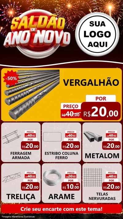 Modelo de Rede Social para Stories com o tema Saldão de Ano Novo para Ferragens