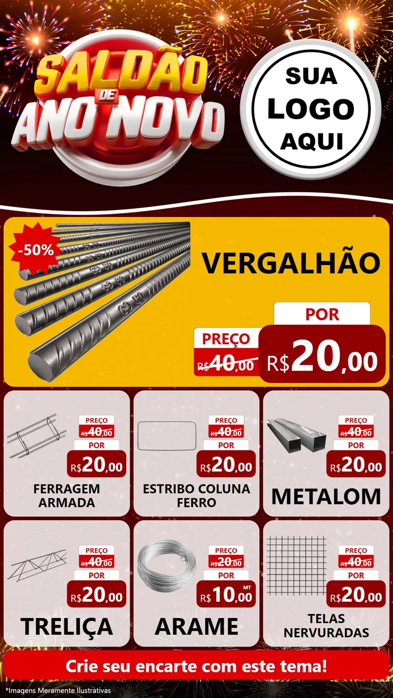 Modelo de Rede Social para Stories com o tema Saldão de Ano Novo para Ferragens