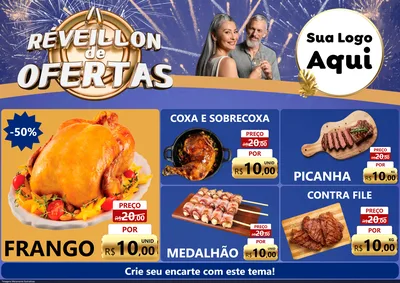 Modelo de Encarte para Encarte A4 Horizontal com o tema Réveillon de Ofertas para Assados