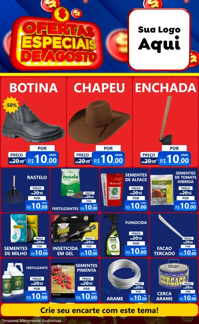 Modelo de Encarte para Encarte Grande com o tema Ofertas Especiais de Agosto para Agropecuária