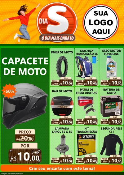 Modelo de Encarte para Encarte A4 Vertical com o tema Dia S - O Dia Mais Barato para Moto peças