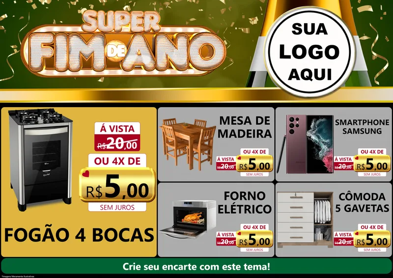 Modelo de Encarte para Encarte A4 Horizontal com o tema Super Fim de Ano para Móveis e Eletro