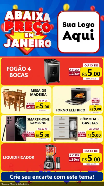 Modelo de TV para TV Vertical com o tema Abaixa Preço em Janeiro para Móveis e Eletro