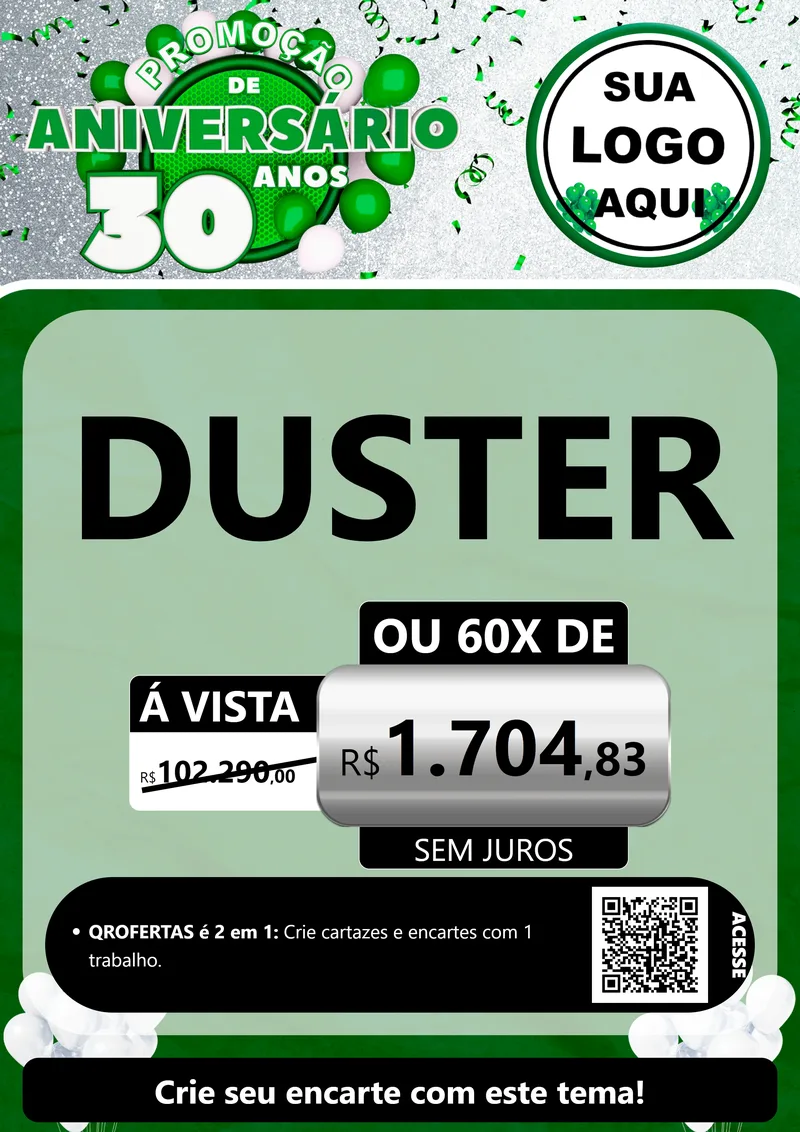 Modelo de Cartaz para Cartaz A4 Vertical com o tema Promoção de Aniversário - 30 Anos para Concessionaria de Carros